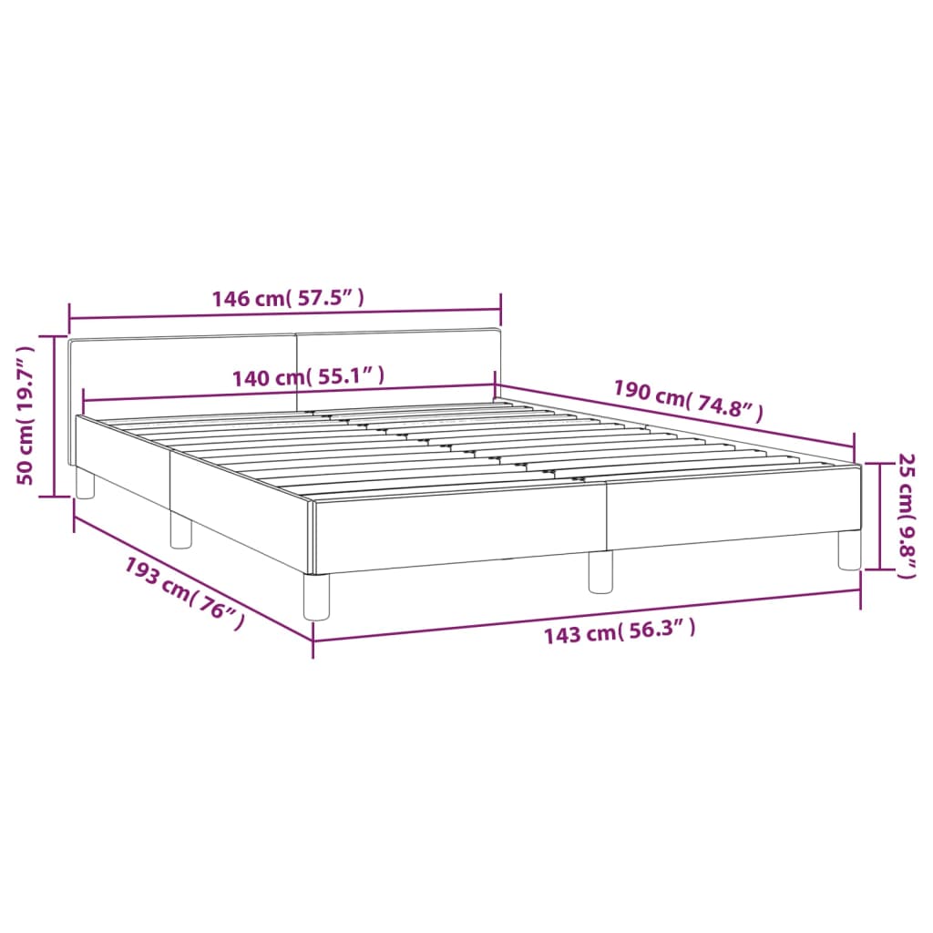 vidaXL Cadre de lit avec tête de lit sans matelas gris 140x190 cm