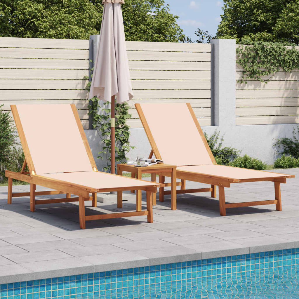 vidaXL Chaises longues lot de 2 crème bois acacia solide et textilène