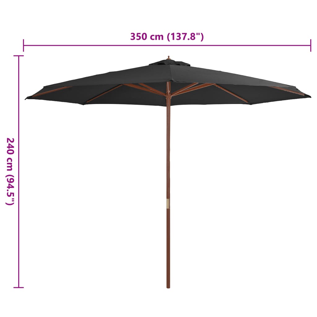 vidaXL Parasol d'extérieur avec mât en bois 350 cm Anthracite