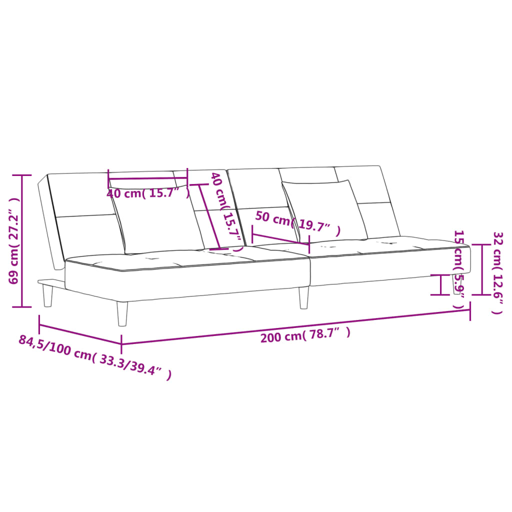 vidaXL Canapé-lit à 2 places avec deux oreillers Gris foncé Tissu