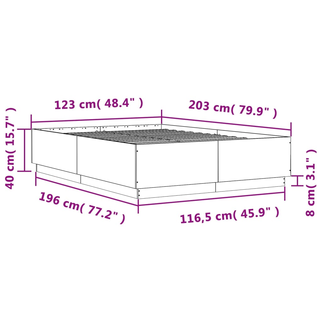 vidaXL Cadre de lit avec lumières LED sonoma gris 120x200 cm