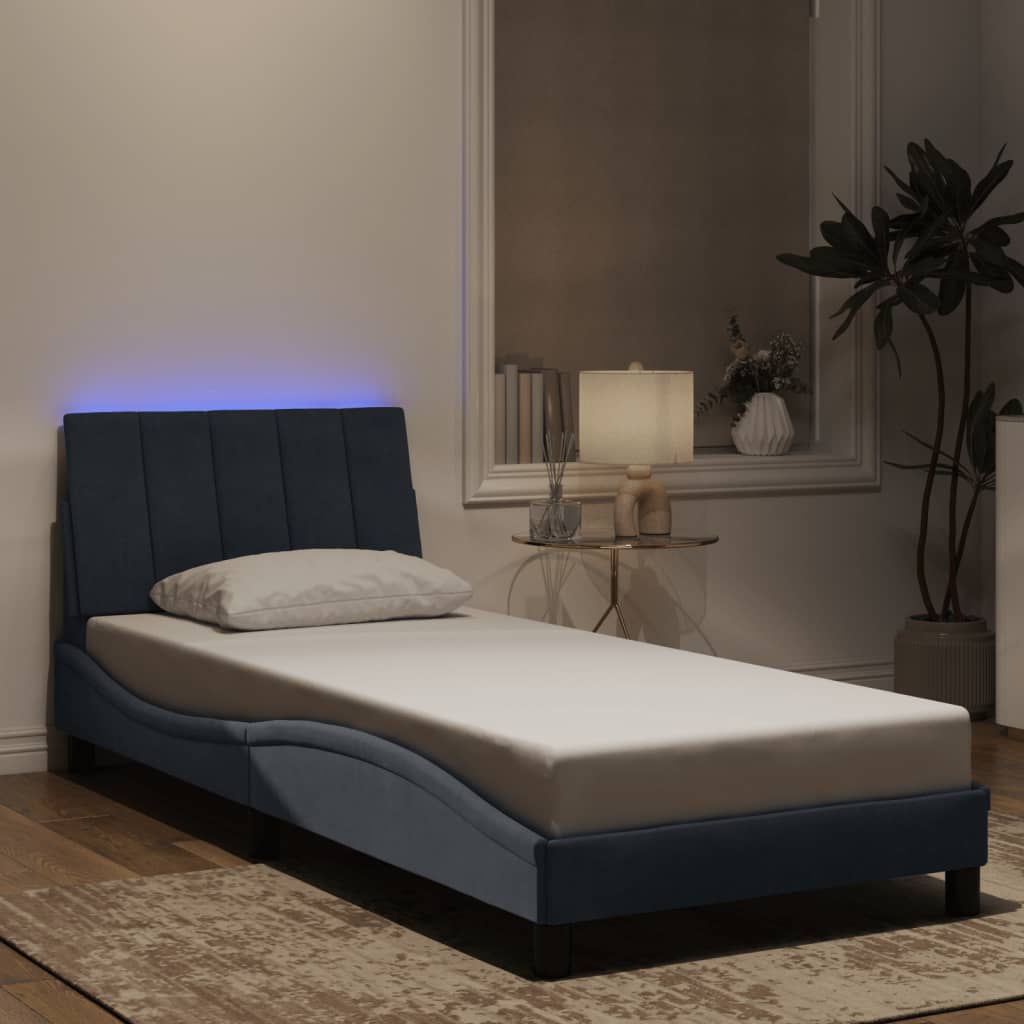 vidaXL Cadre de lit avec lumières LED gris foncé 90x200 cm velours