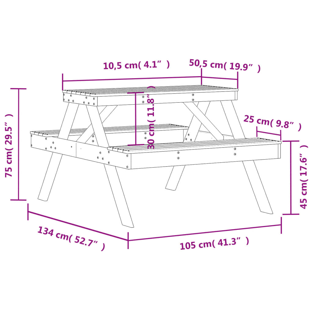 vidaXL Table de pique-nique 105x134x75 cm bois massif de douglas