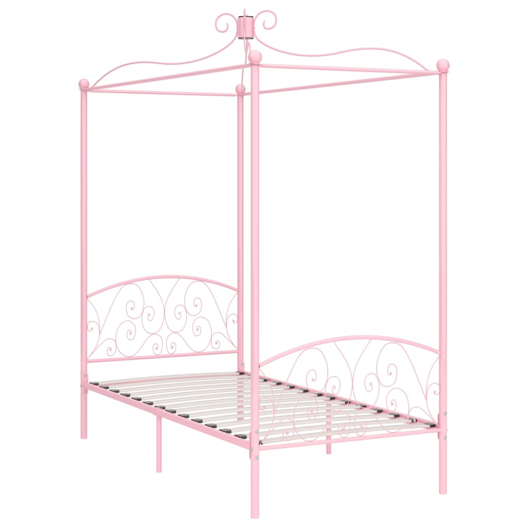 vidaXL Cadre de lit à baldaquin sans matelas rose métal 100x200 cm