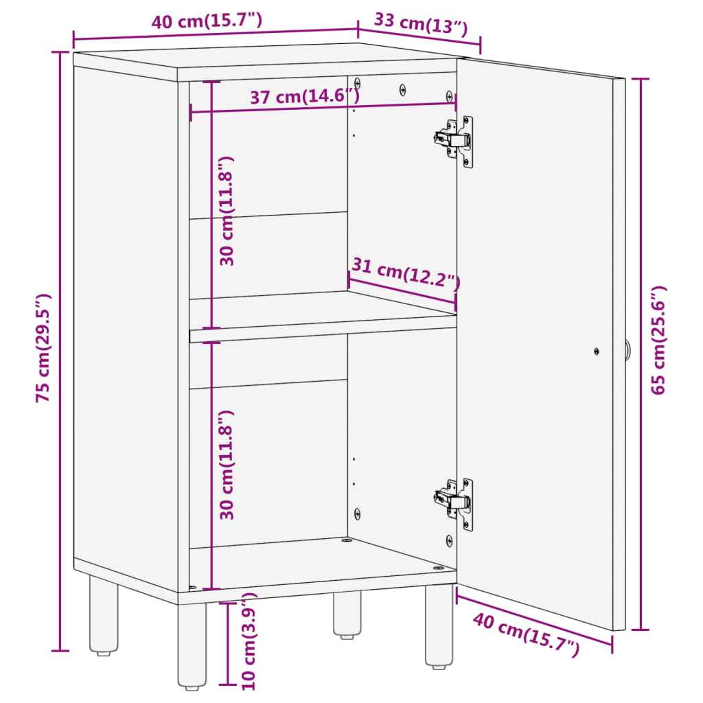 vidaXL Armoire latérale 40x33x75 cm bois massif de manguier