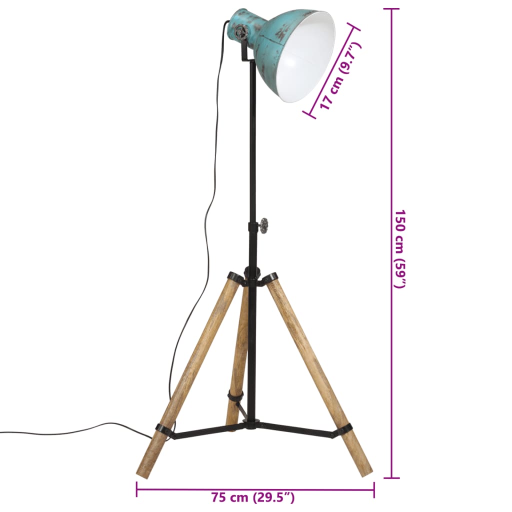 vidaXL Lampadaire 25 W bleu délavé 75x75x90-150 cm E27