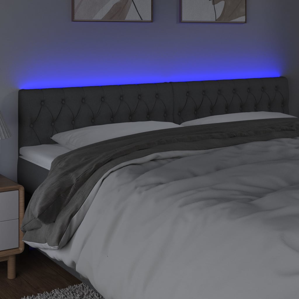 vidaXL Tête de lit à LED Gris foncé 200x7x78/88 cm Tissu