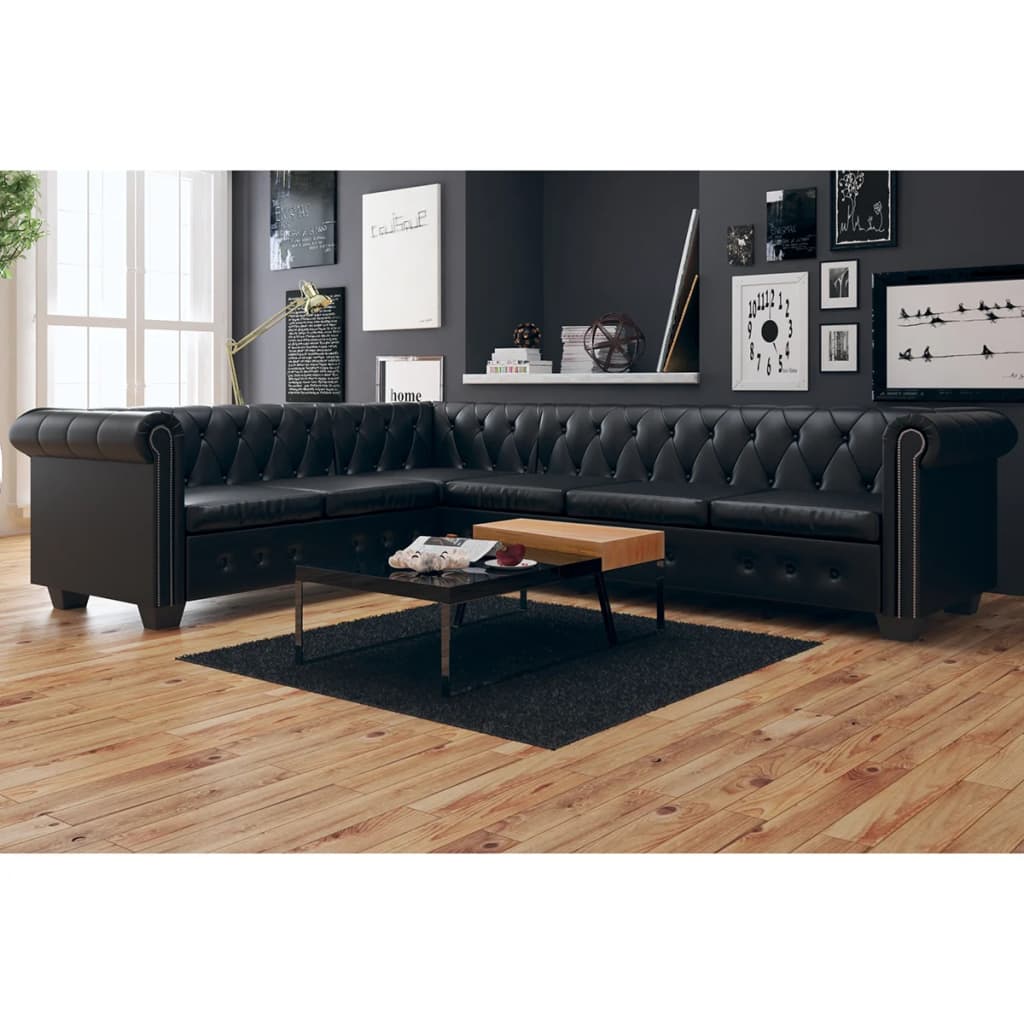 vidaXL Canapé d'angle Chesterfield 6 places Cuir synthétique Noir