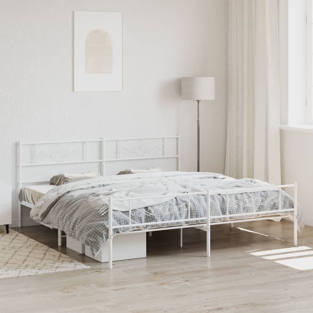 vidaXL Cadre de lit métal sans matelas et pied de lit blanc 180x200 cm