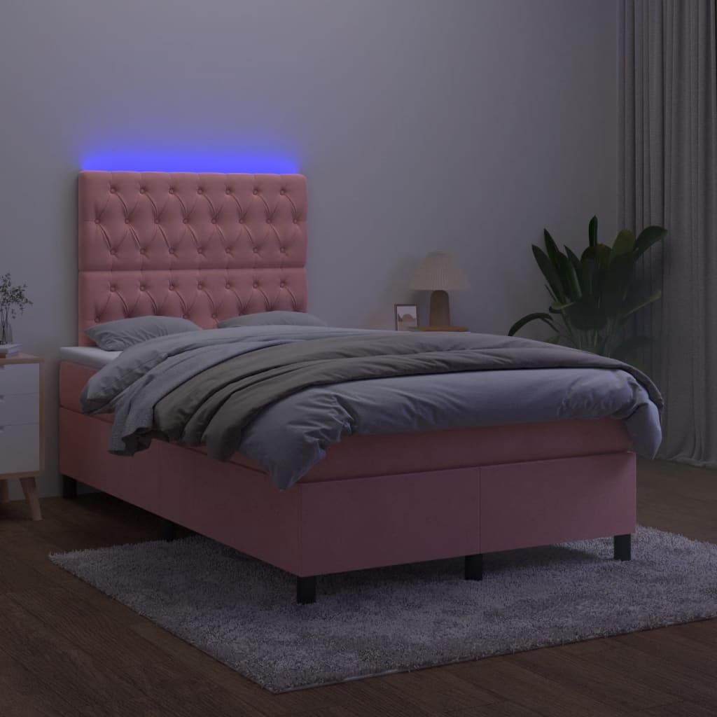 vidaXL Sommier à lattes de lit et matelas LED rose 120x190 cm velours