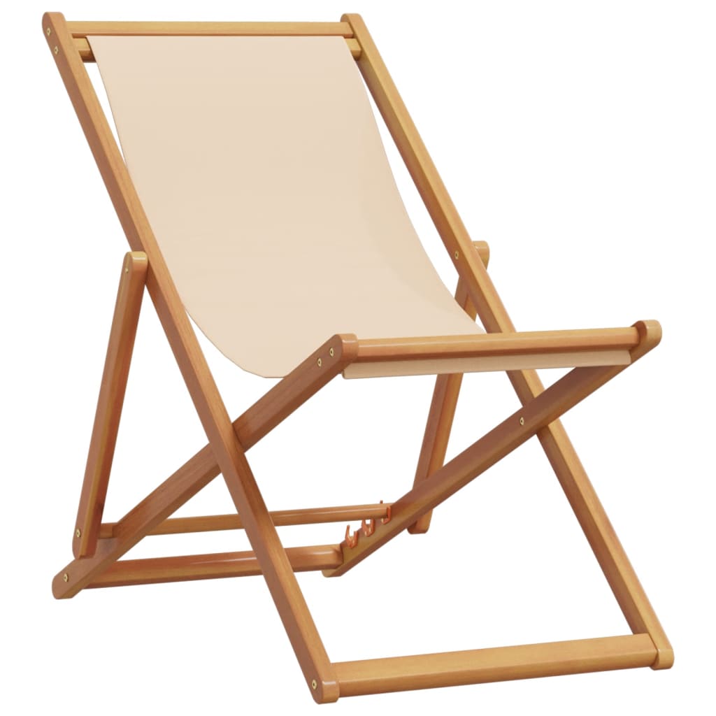 vidaXL Chaise pliable de plage beige bois massif d'eucalyptus et tissu