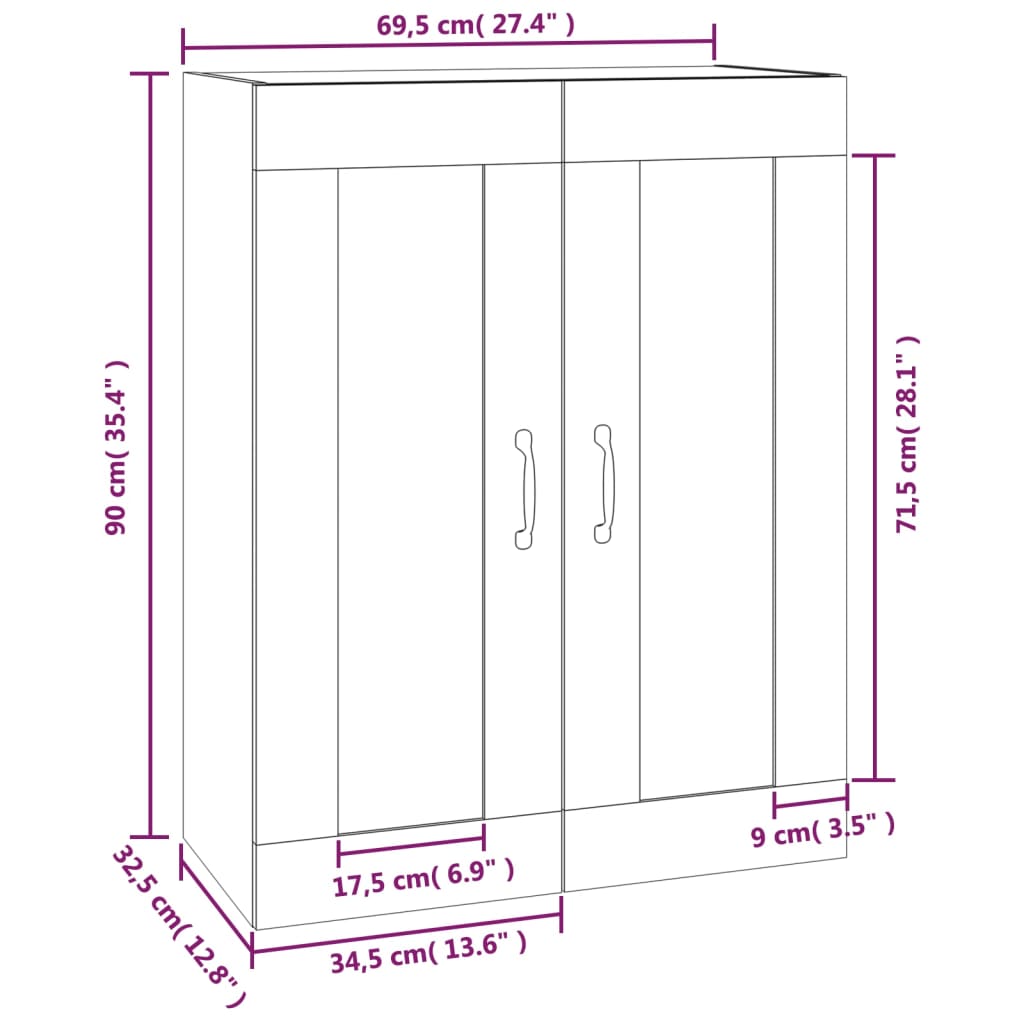 vidaXL Armoire murale suspendue Gris béton 69,5x32,5x90 cm