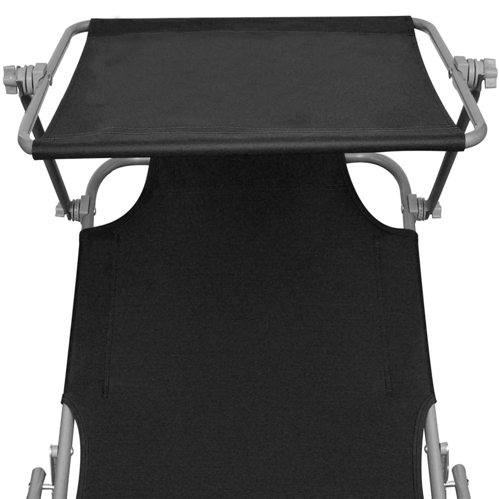 vidaXL Chaise longue pliable avec auvent Noir Aluminium