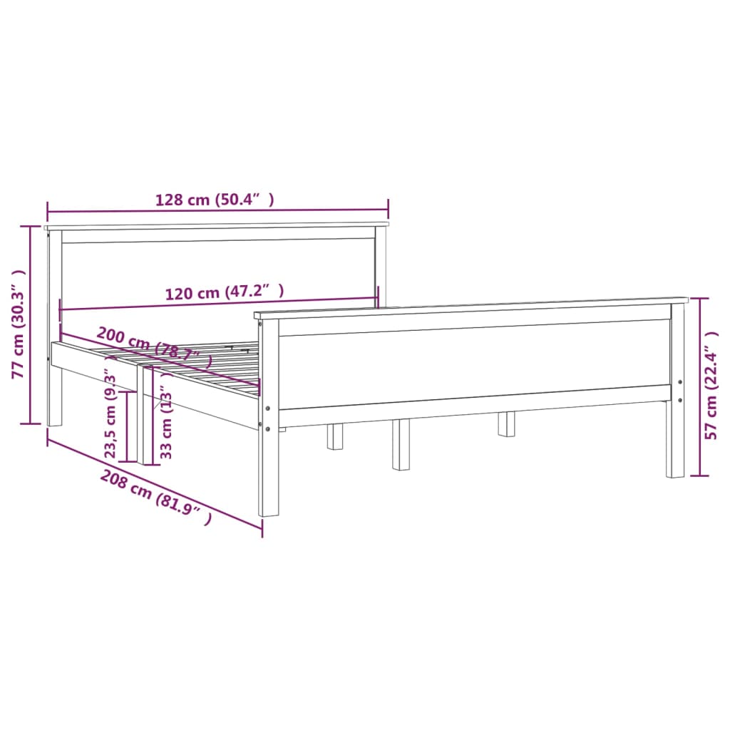 vidaXL Cadre de lit Bois de pin massif 120x200 cm