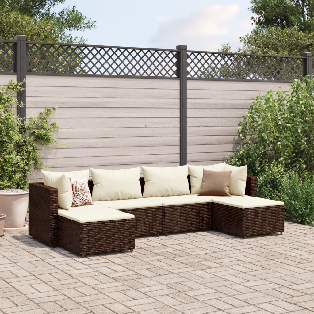 vidaXL Salon de jardin 6 pcs avec coussins Marron Résine tressée