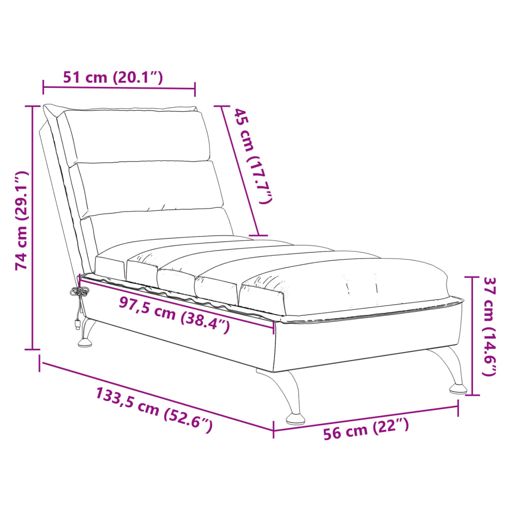 vidaXL Chaise longue de massage avec coussins crème tissu