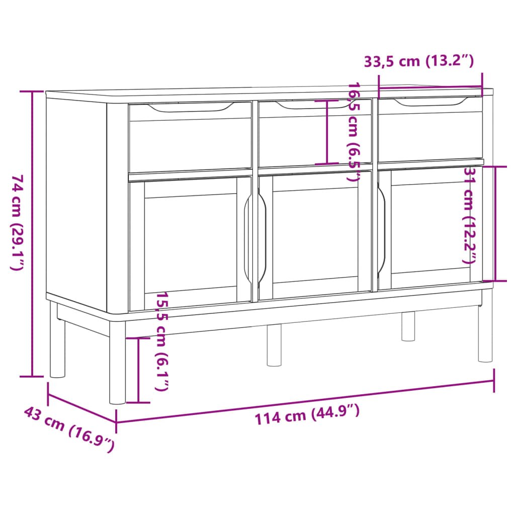 vidaXL Buffet FLORO marron cire 114x43x74 cm bois massif de pin