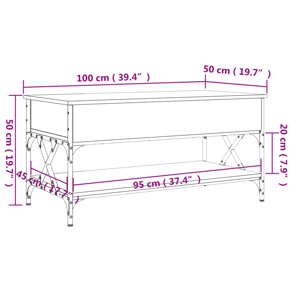 vidaXL Table basse chêne fumé 100x50x50 cm bois d'ingénierie et métal