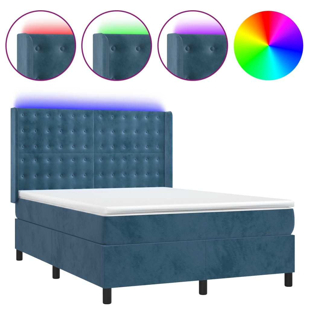 vidaXL Sommier à lattes de lit matelas et LED Bleu foncé 140x190 cm