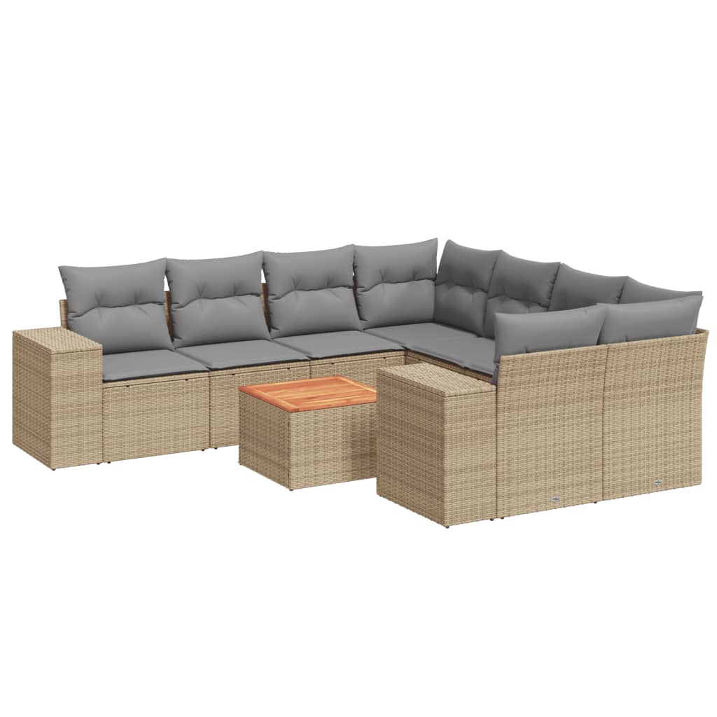 vidaXL Salon de jardin avec coussins 9 pcs beige résine tressée