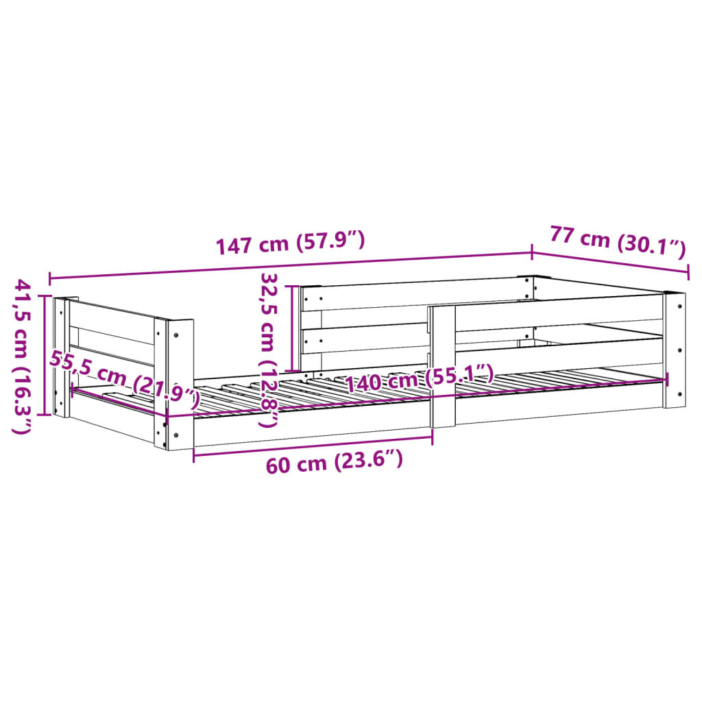 vidaXL Cadre de lit sans matelas cire marron 70x140 cm bois pin massif