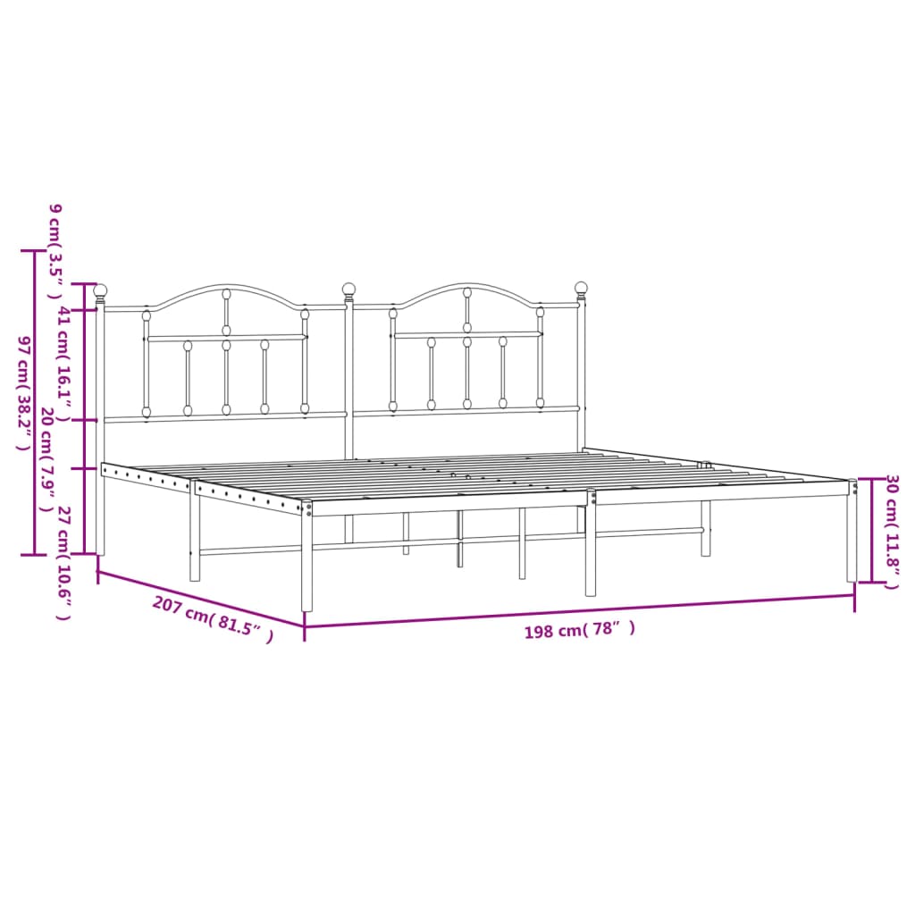 vidaXL Cadre de lit métal sans matelas et tête de lit blanc 193x203 cm