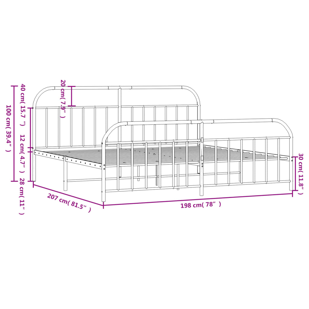 vidaXL Cadre de lit métal sans matelas avec pied de lit noir 193x203cm