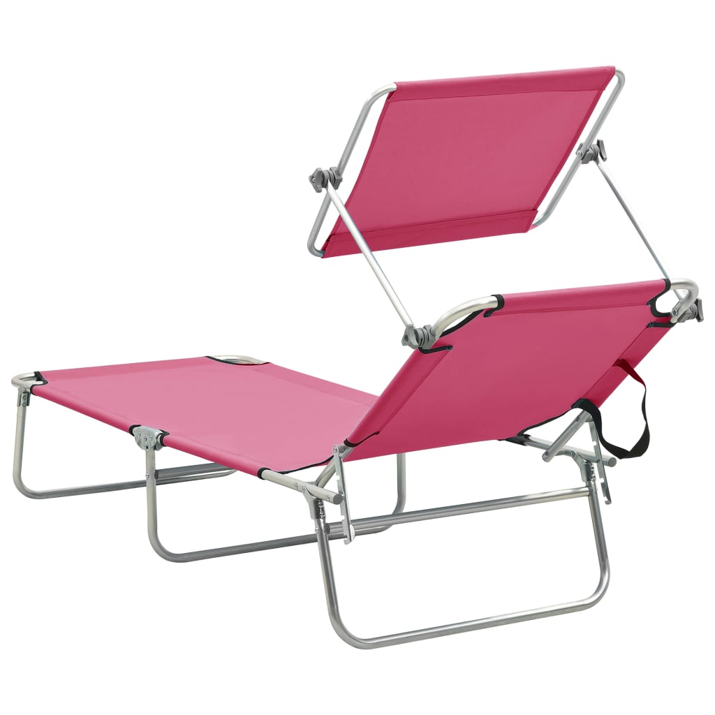 vidaXL Chaise longue pliable avec auvent rose aluminium