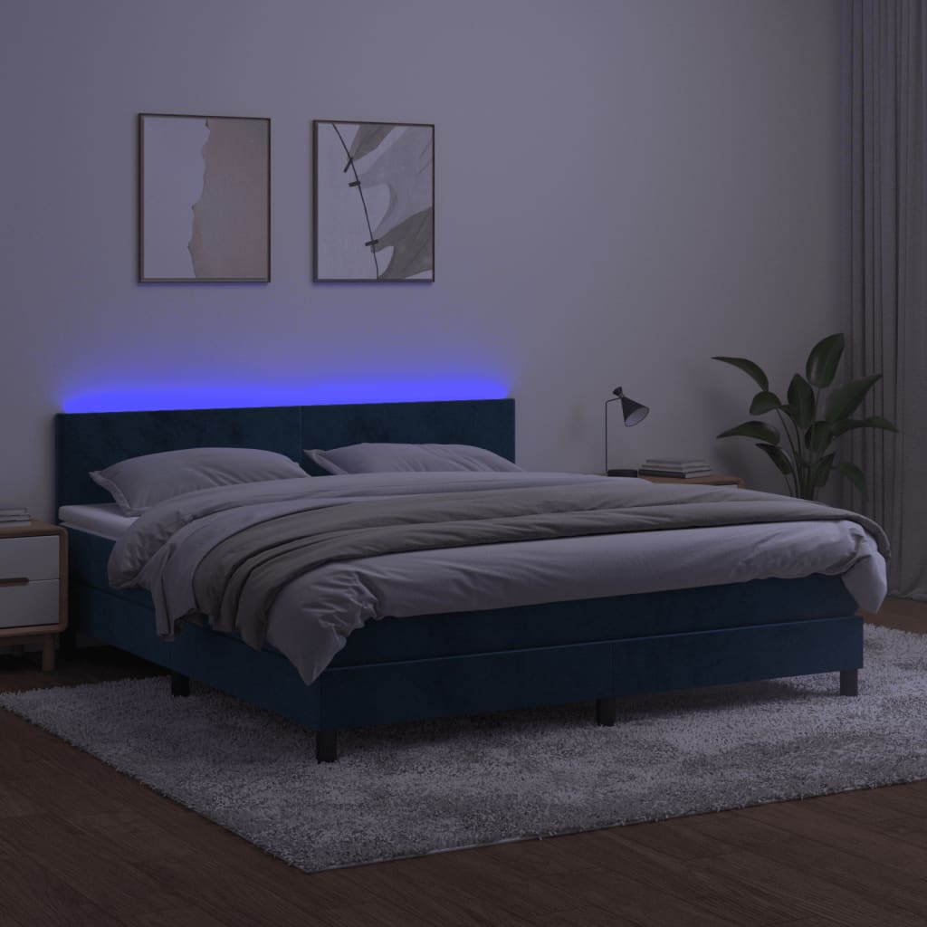 vidaXL Sommier à lattes de lit avec matelas LED Bleu foncé 160x200 cm