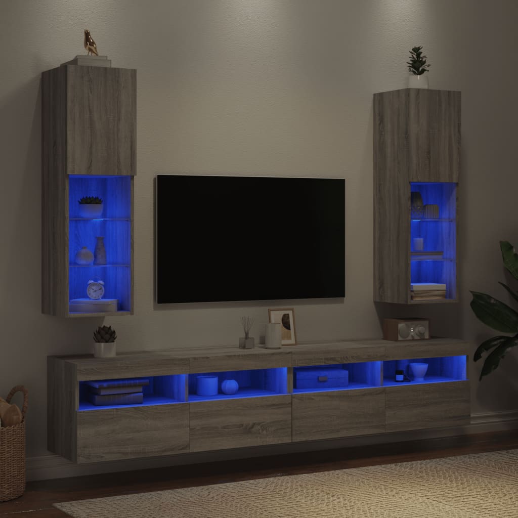 vidaXL Meubles TV avec lumières LED 2 pcs sonoma gris 30,5x30x102 cm