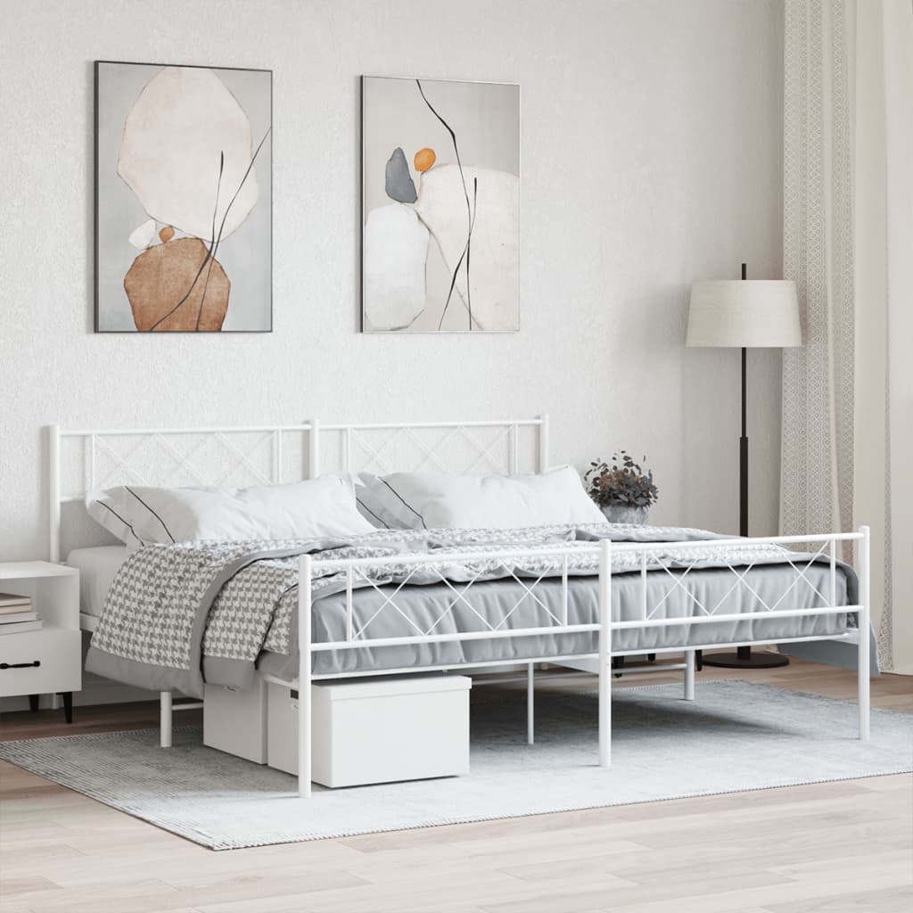 vidaXL Cadre de lit métal sans matelas et pied de lit blanc 180x200 cm