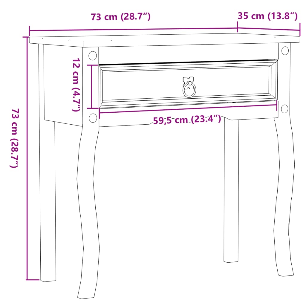 vidaXL Table console Corona 73x35x73 cm bois de pin massif