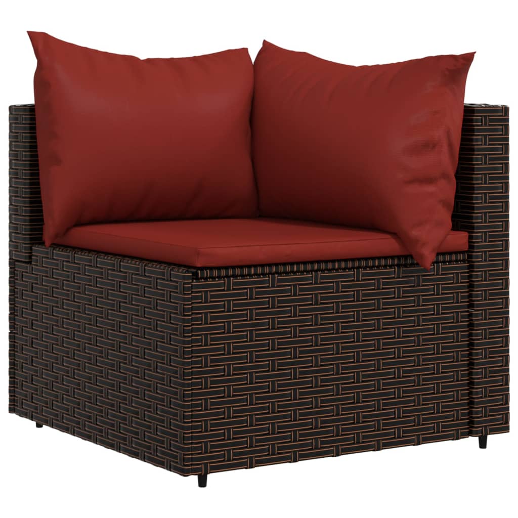 vidaXL Salon de jardin 3 pcs avec coussins marron résine tressée