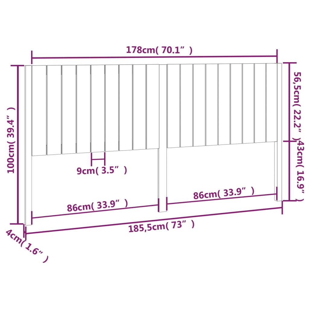 vidaXL Tête de lit 185,5x4x100 cm Bois massif de pin