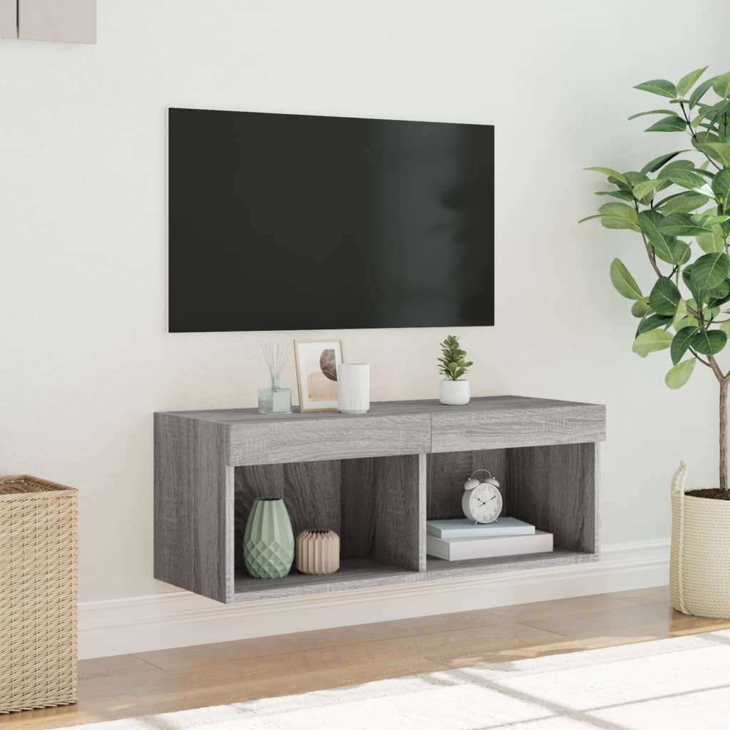 vidaXL Meuble TV avec lumières LED sonoma gris 80x30x30 cm