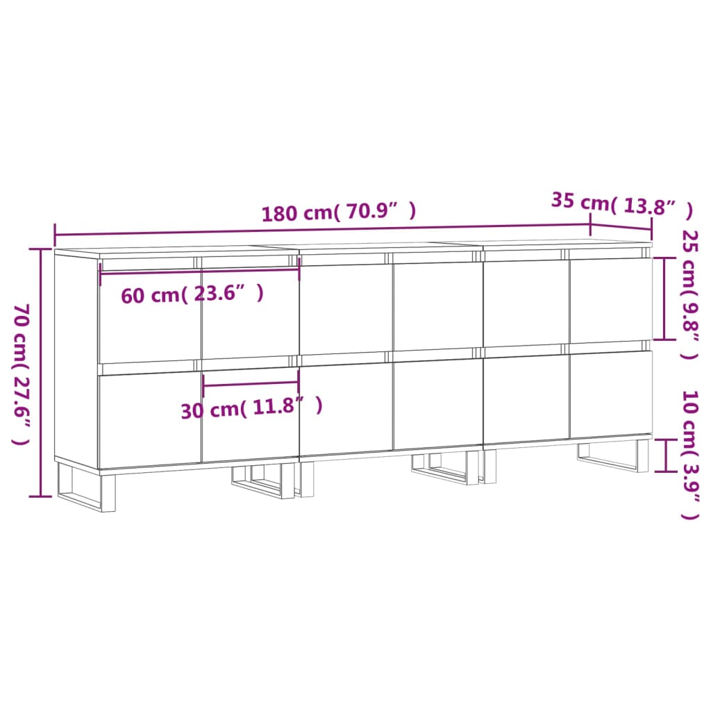 vidaXL Buffets 3 pcs noir bois d'ingénierie