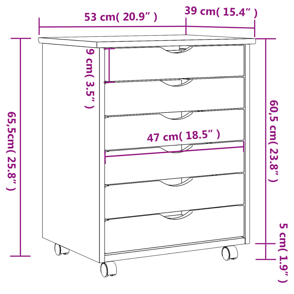 vidaXL Armoire roulante avec tiroirs MOSS gris bois de pin solide