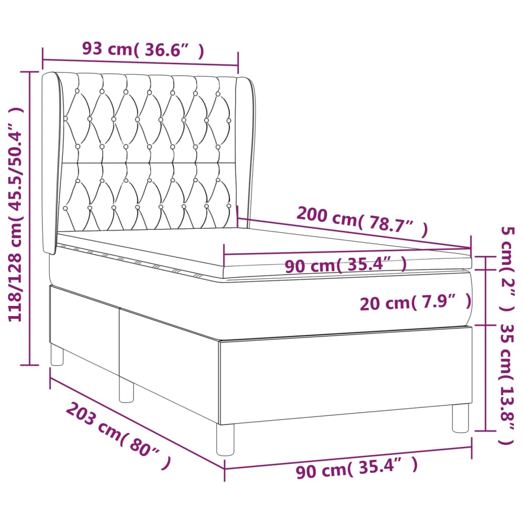 vidaXL Sommier à lattes de lit et matelas Gris clair 90x200 cm Velours