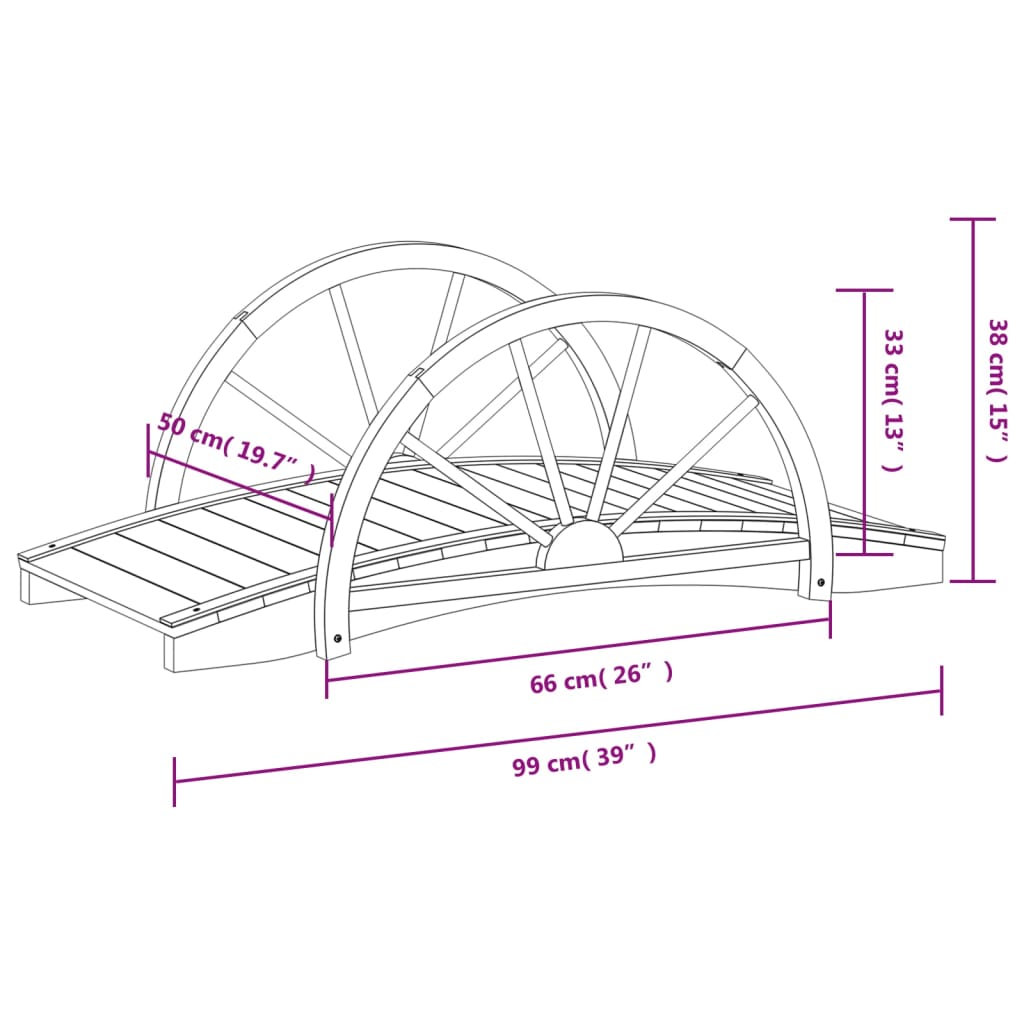 vidaXL Pont de jardin avec demi-roue 99x50x38 cm bois de sapin massif