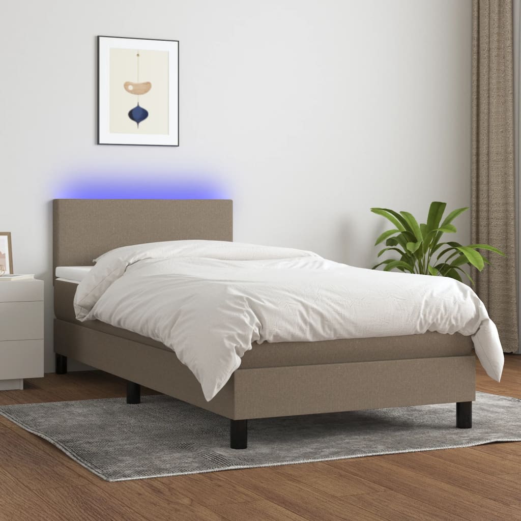vidaXL Sommier à lattes de lit avec matelas LED Taupe 90x190 cm Tissu