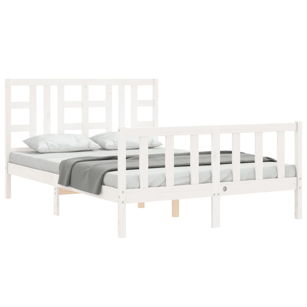 vidaXL Cadre de lit avec tête de lit blanc double bois massif