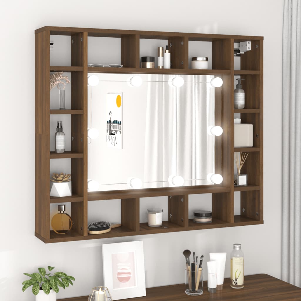 vidaXL Armoire à miroir avec LED Chêne marron 91x15x76,5 cm