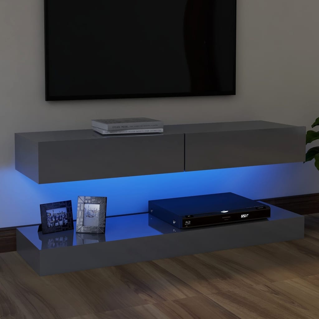 vidaXL Meuble TV avec lumières LED Gris brillant 120x35 cm