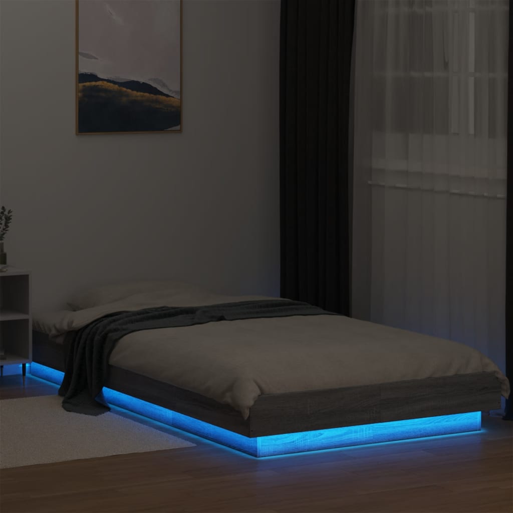 vidaXL Cadre de lit et lumières LED sans matelas sonoma gris 90x200 cm