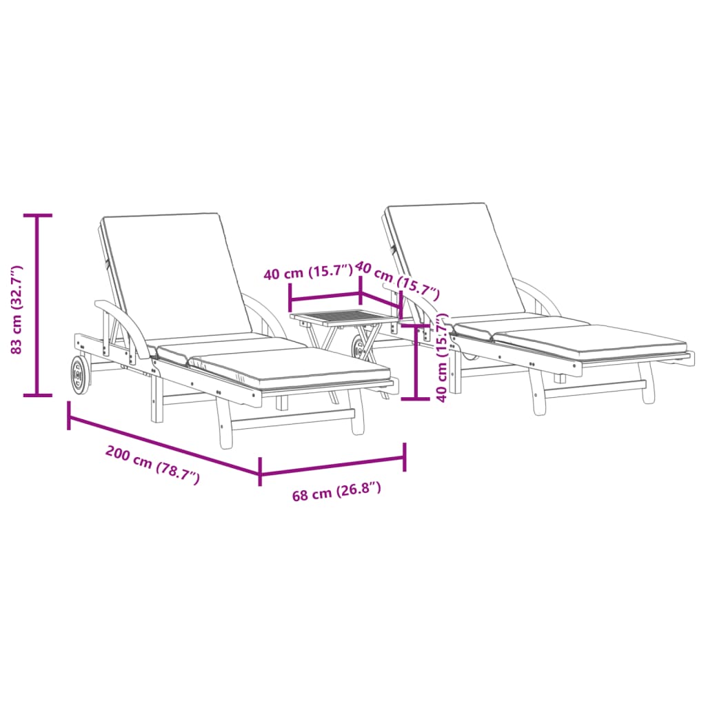 vidaXL Chaises longues lot de 2 avec table bois massif d'acacia