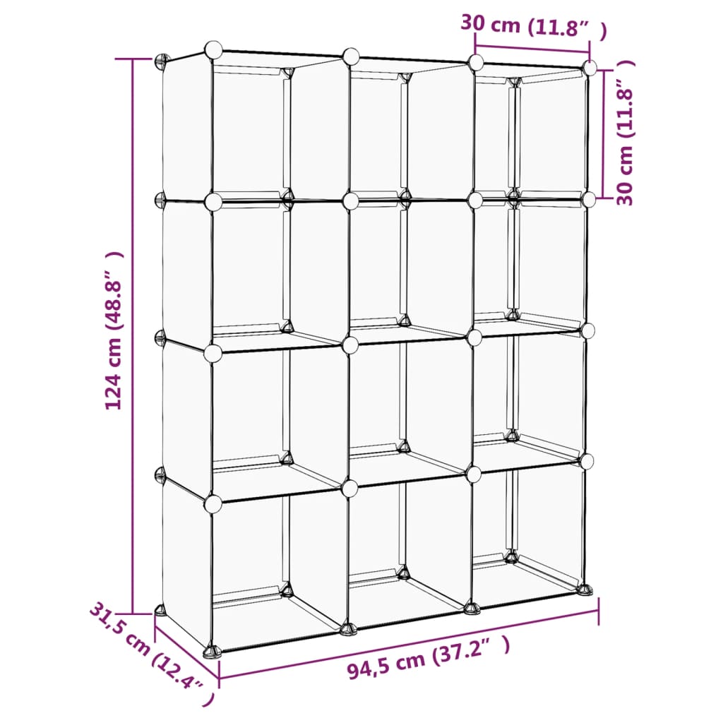 vidaXL Cubes de rangement 12 pcs Transparent PP