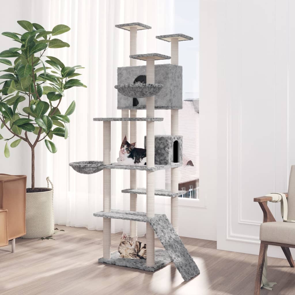 vidaXL Arbre à chat avec griffoirs en sisal Gris clair 191 cm