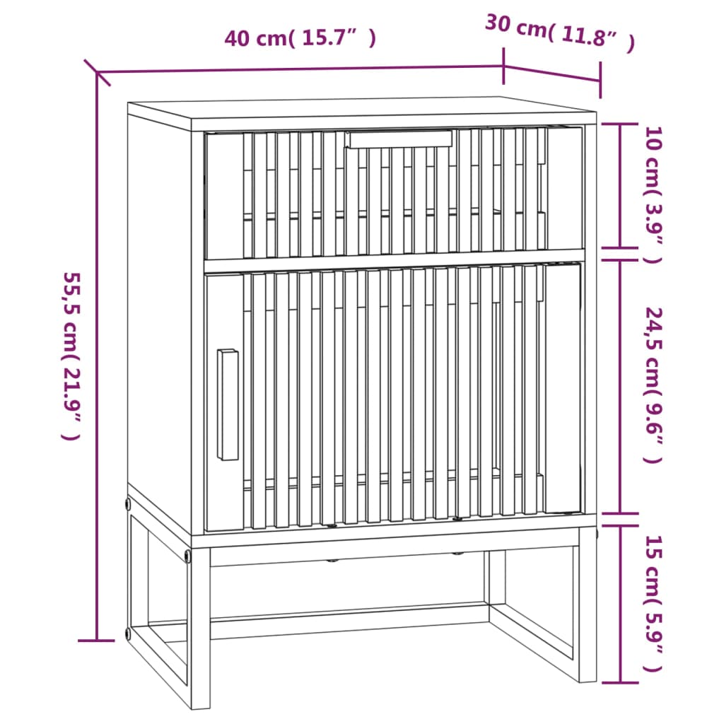 vidaXL Table de chevet 40x30x55,5 cm bois d’ingénierie et fer