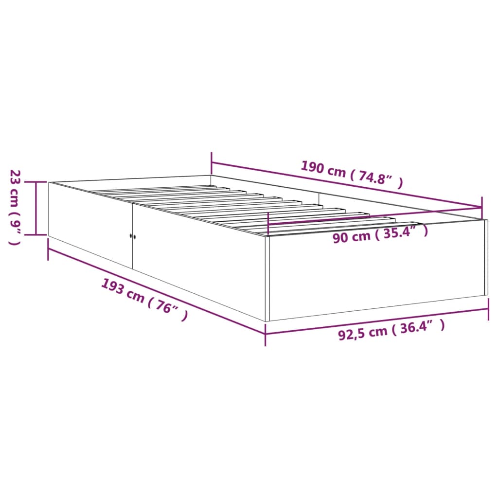 vidaXL Cadre de lit bois massif 90x190 cm simple