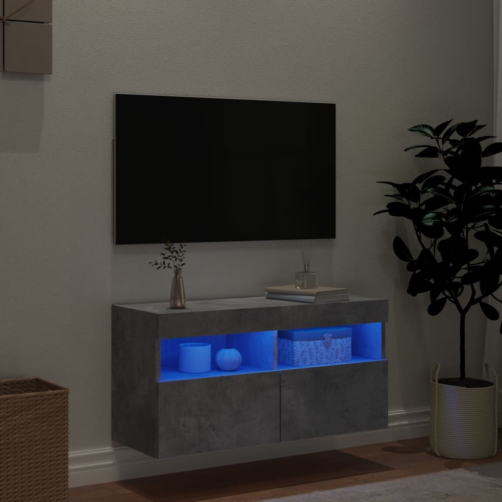 vidaXL Meuble TV mural avec lumières LED gris béton 80x30x40 cm